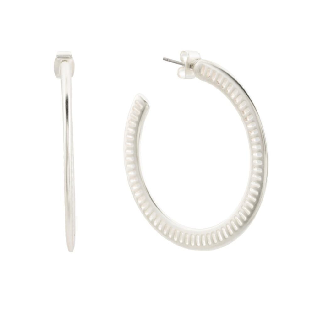 New! LUCKY BRAND Women's Silver Tone Textured Hoop Earrings